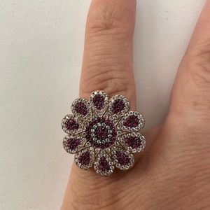 🌸925 Sterling silver ring cz stones flower 14k rose gold plated